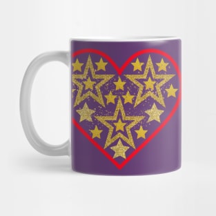 Gold stars in red heart. Mug